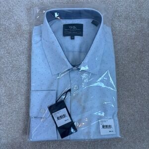 WRK New York City Mens Dress Shirt Broken Grid‎ White 4 Way Stretch Size 19 NWT